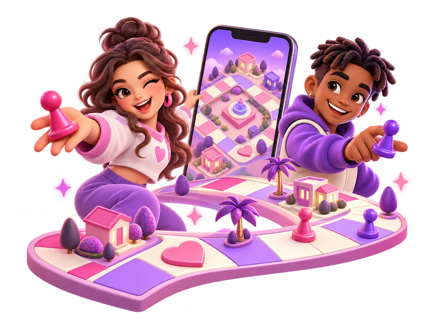 Friends playing on the colorful Playmi board